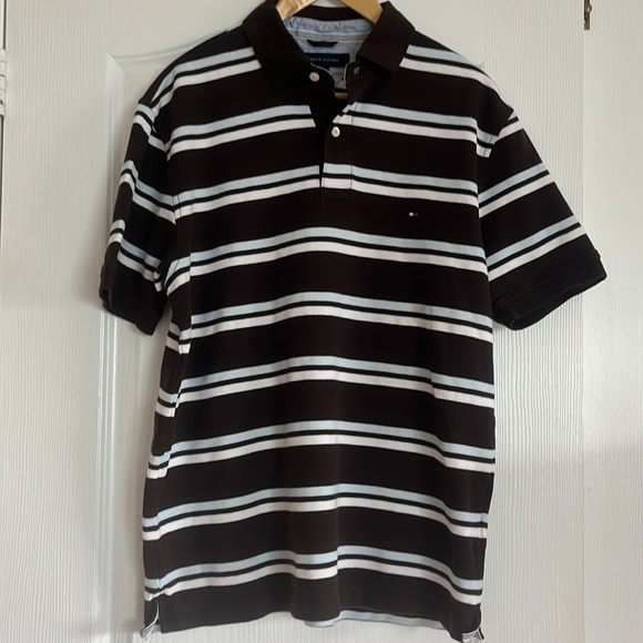 TOMMY HILFIGER Polo Stripe Shirt Short Sleeve 100% cotton - Picture 2 of 6